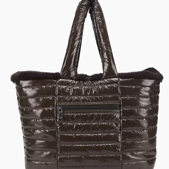 Think Rolyn Duplex Reversible Faux Fur Tote Travel Shoulder Work Gym Bag Black - Picture 3 of 9